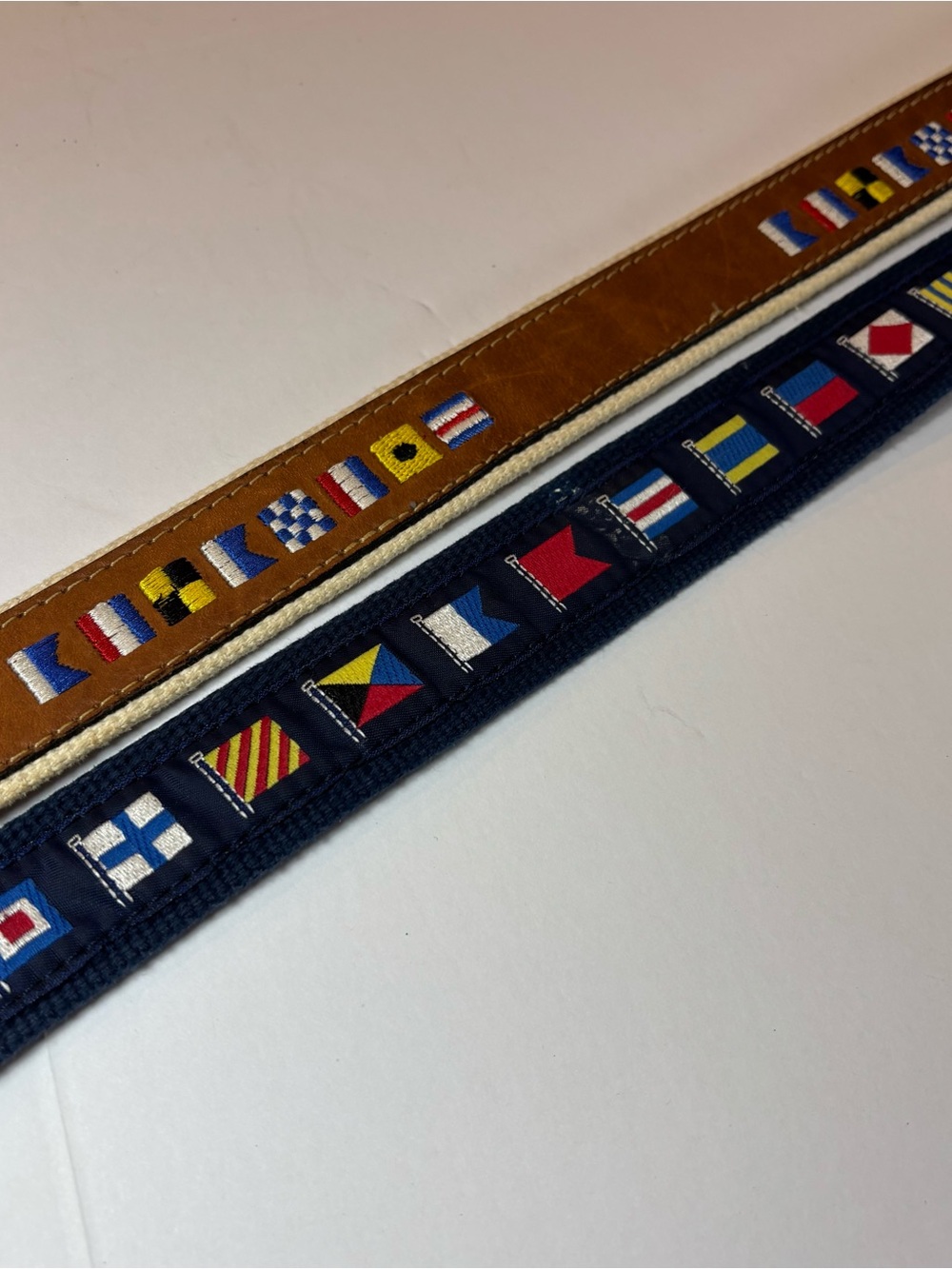 Lot Of 2 Leather Man Ltd Surcingle Belt Mens 38 Nautical Flag Canvas Leather - Picture 3 of 6